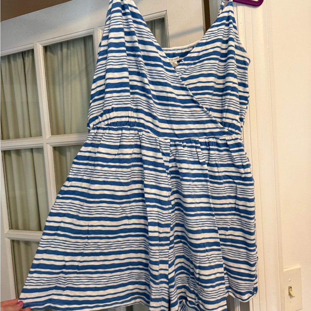 American Eagle Outfitters Blue and White striped terry cloth romper